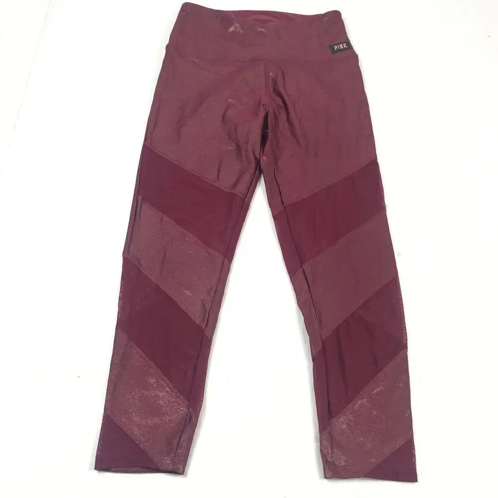 Victorias Secret PINK Cropped Mesh Panel Leggings Maroon Quick Dry Stretchy M